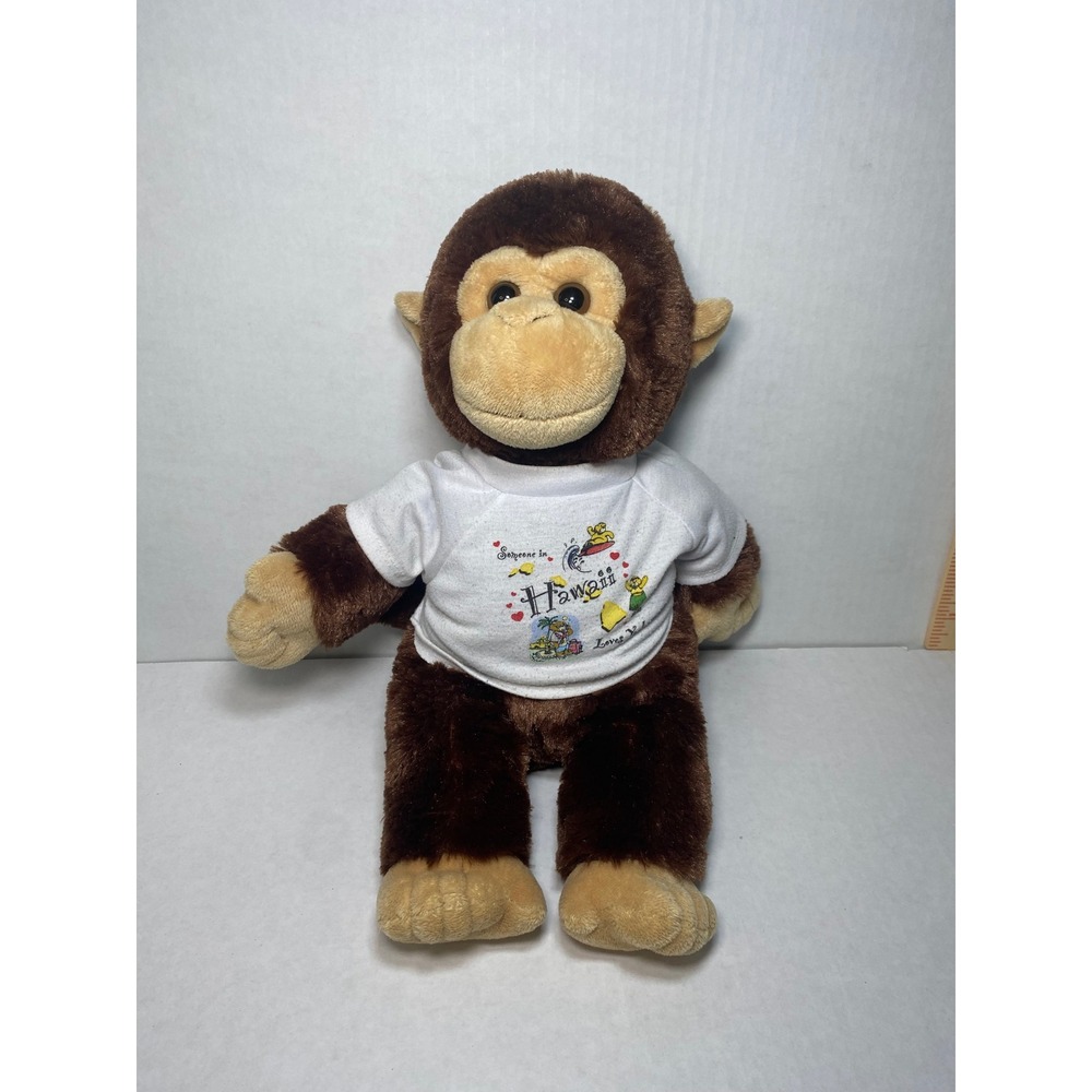 San Diego Zoo Aurora World Monkey Plush Hawaii Loves You T-Shirt Brown 12 Inch